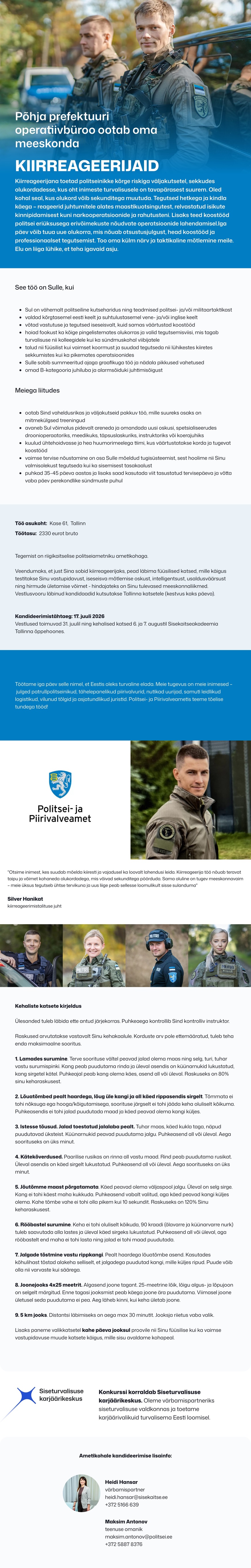 Siseturvalisuse karjäärikeskus Põhja prefektuuri kiirreageerija