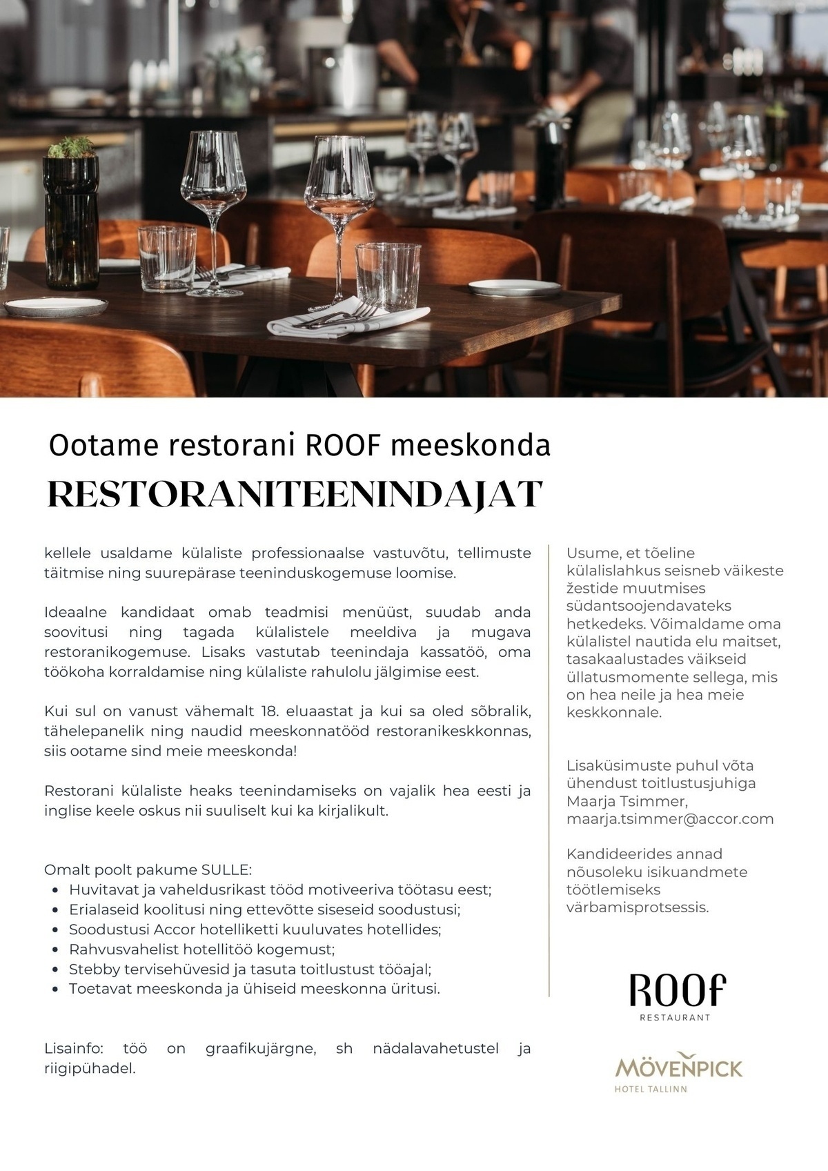 Duco MP OÜ Restoraniteenindaja - liitu Mövenpick Hotel Tallinn meeskonnaga!
