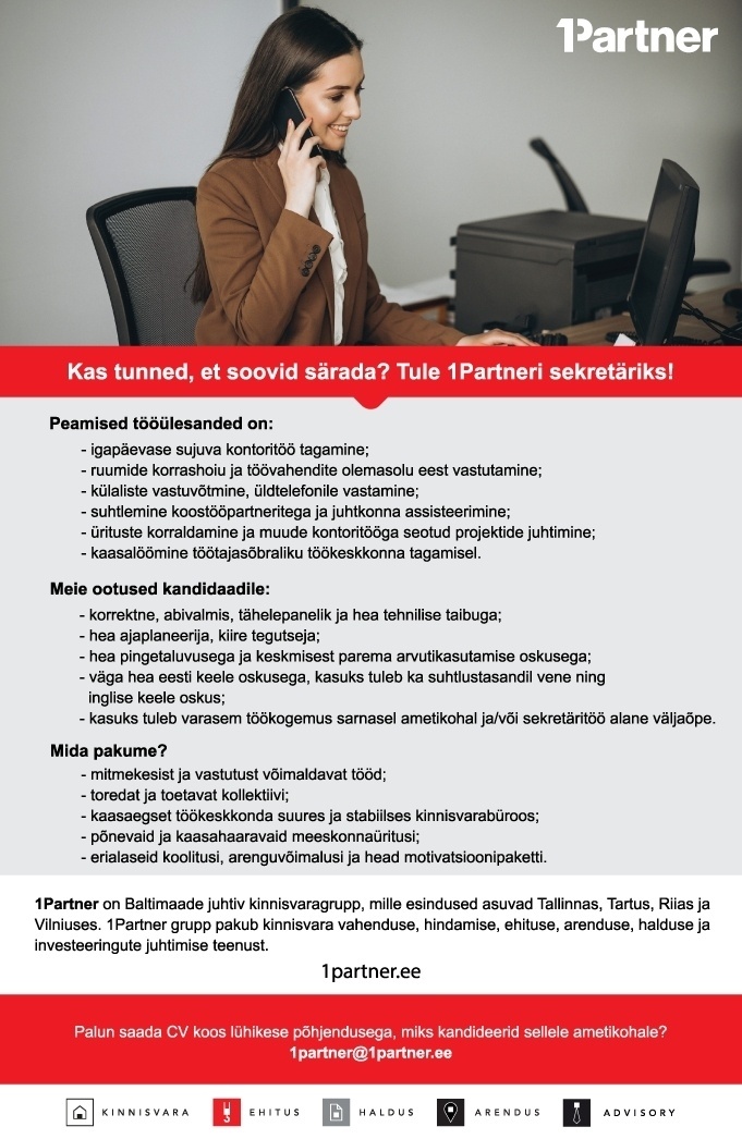 1Partner Kinnisvara Tallinn OÜ Sekretär