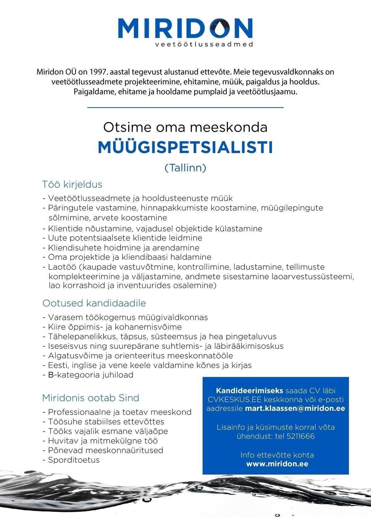 Miridon OÜ Müügispetsialist