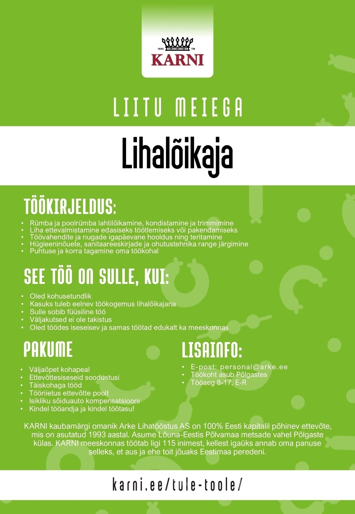 Arke Lihatööstus AS Lihalõikaja