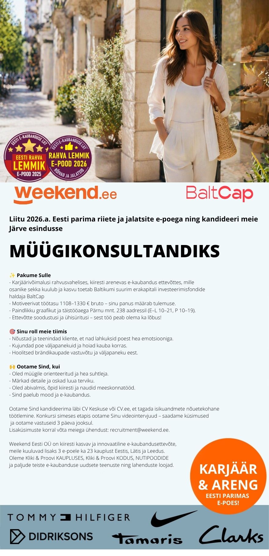 Weekend Eesti OÜ TOETAV MEESKOND & HEA TÖÖTASU - MÜÜGIKONSULTANT Järve Keskuse Weekendisse