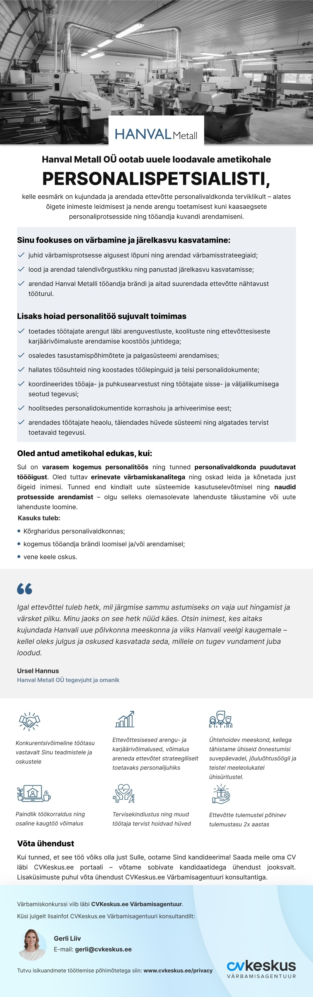 Hanval Metall OÜ PERSONALISPETSIALIST