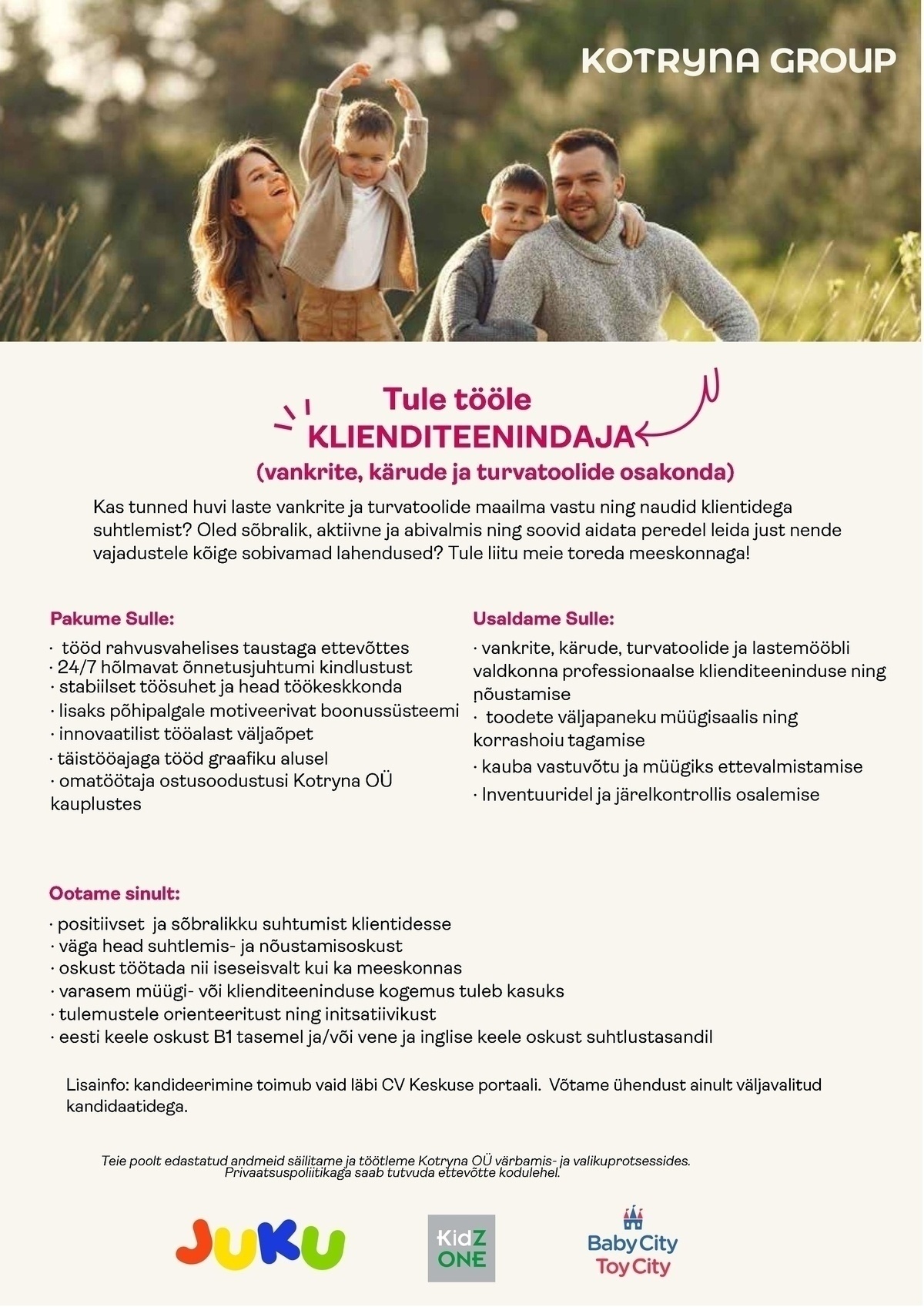 Kotryna OÜ Tähesaju BabyCity/ToyCity otsib klienditeenindajat vankrite, kärude ja turvatoolide osakonda