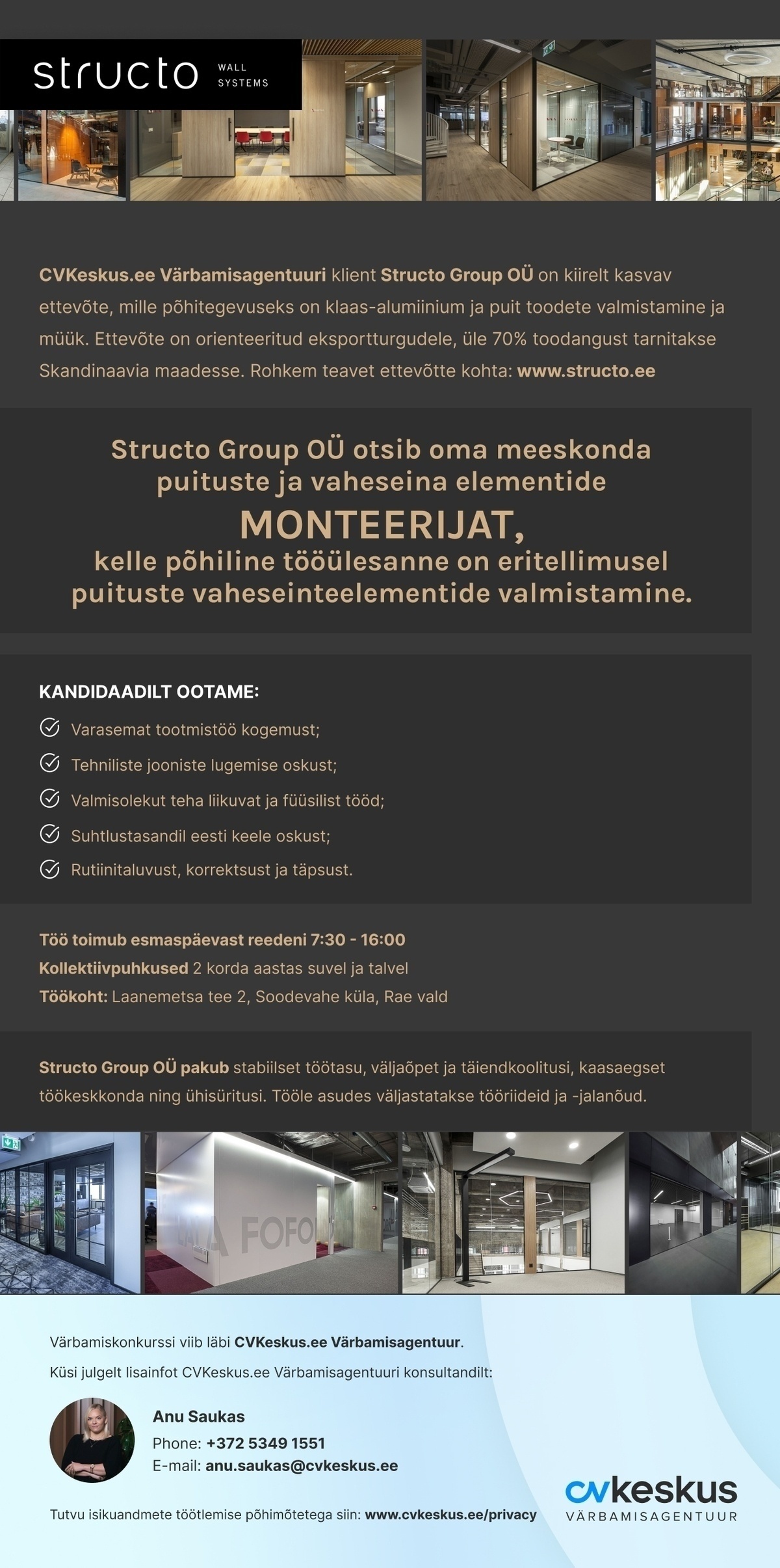 Structo Group OÜ MONTEERIJA (puidust uksed ja vaheseina elemendid)