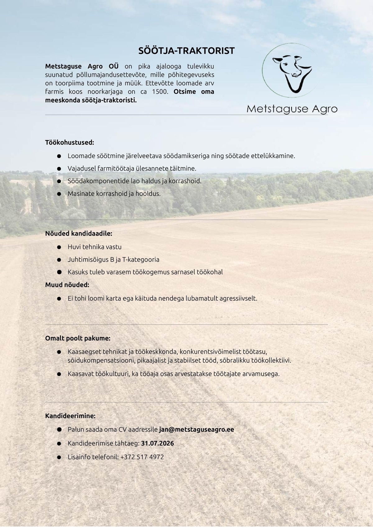 METSTAGUSE AGRO OÜ Söötja-traktorist