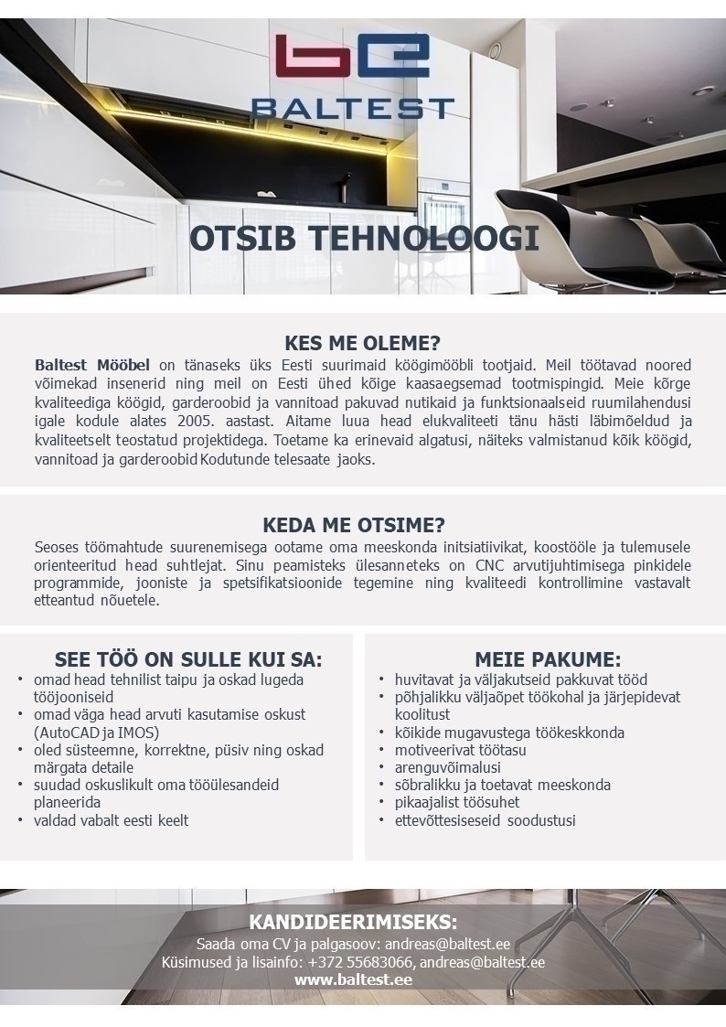 Baltest Mööbel OÜ Tehnoloog