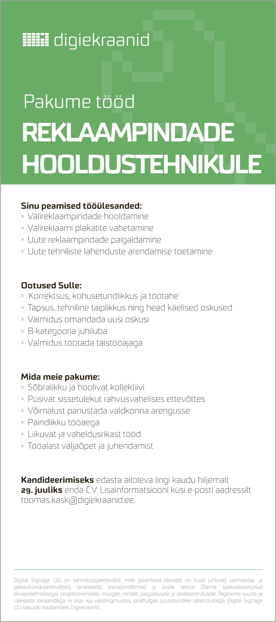 Postimees Grupp AS Reklaampindade hooldustehnik
