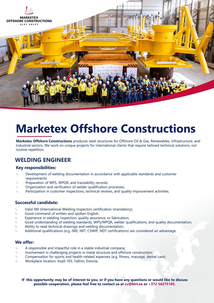 Marketex Offshore Constructions Welding engineer