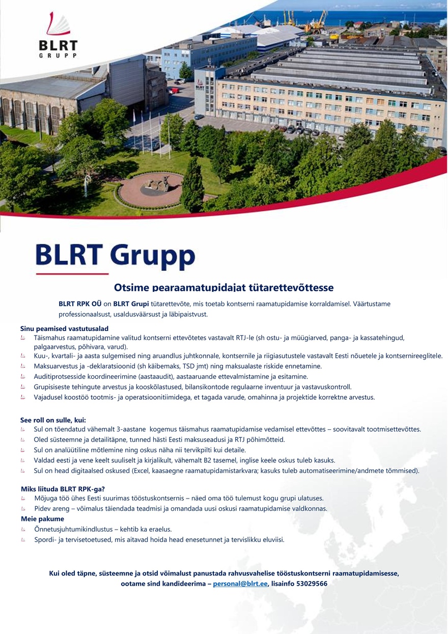BLRT RPK Tütarettevõtte pearaamatupidaja