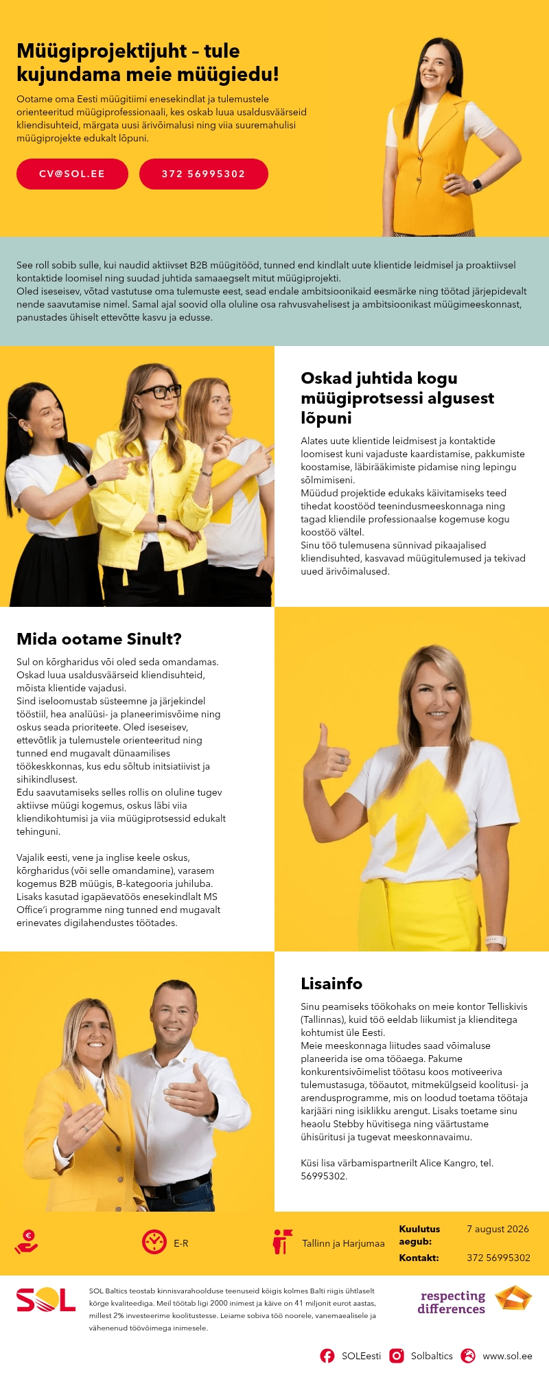 SOL Baltics OÜ Müügiprojektijuht – tule kujundama meie müügiedu!