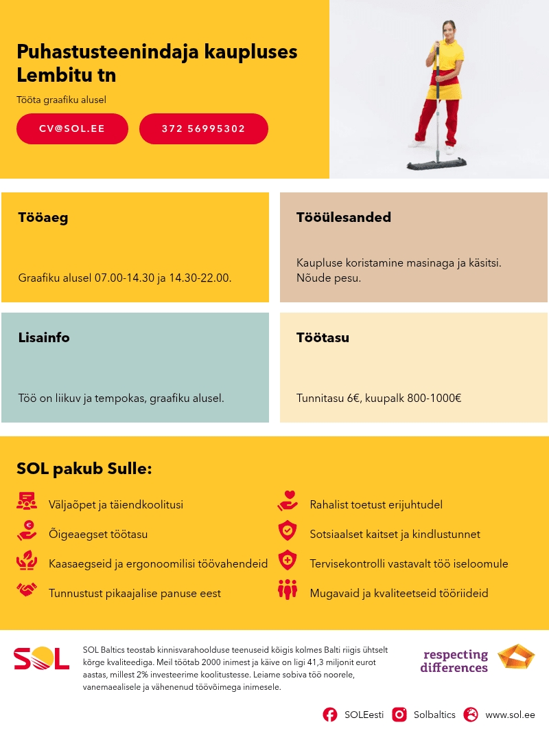 SOL Baltics OÜ Puhastusteenindaja kaupluses Lembitu tn
