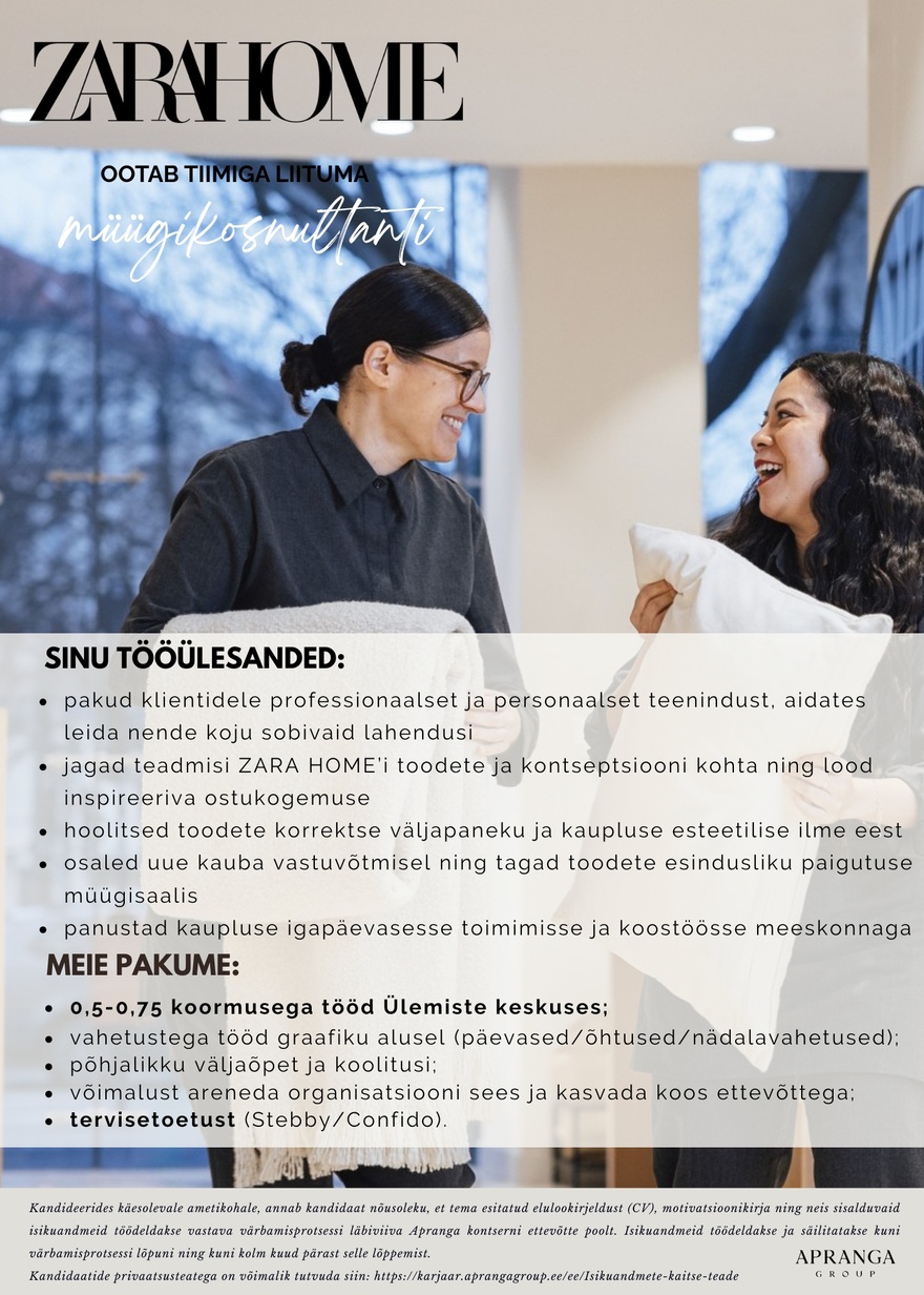 Apranga OÜ ZARA HOME müügikonsultant