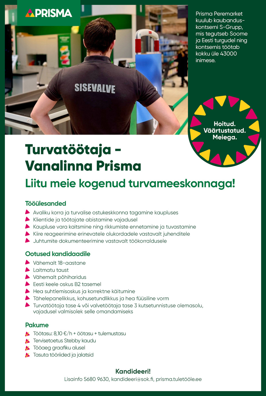 Prisma Peremarket AS Turvatöötaja Vanalinna Prisma