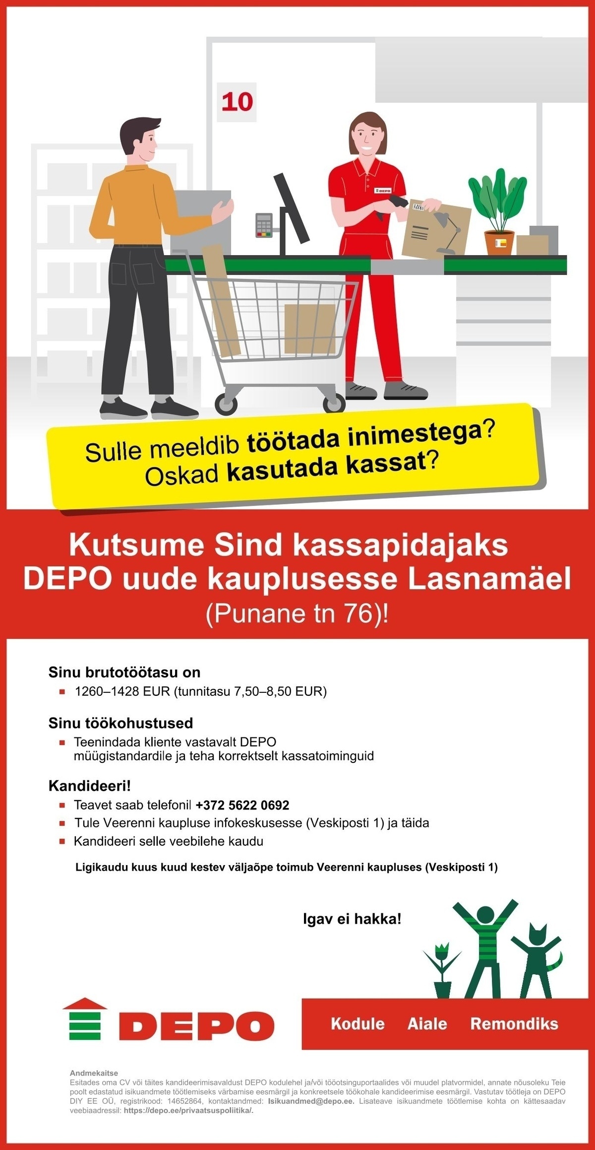 DEPO DIY EE OÜ Kassapidaja, Lasnamäe (Punane tn 76)