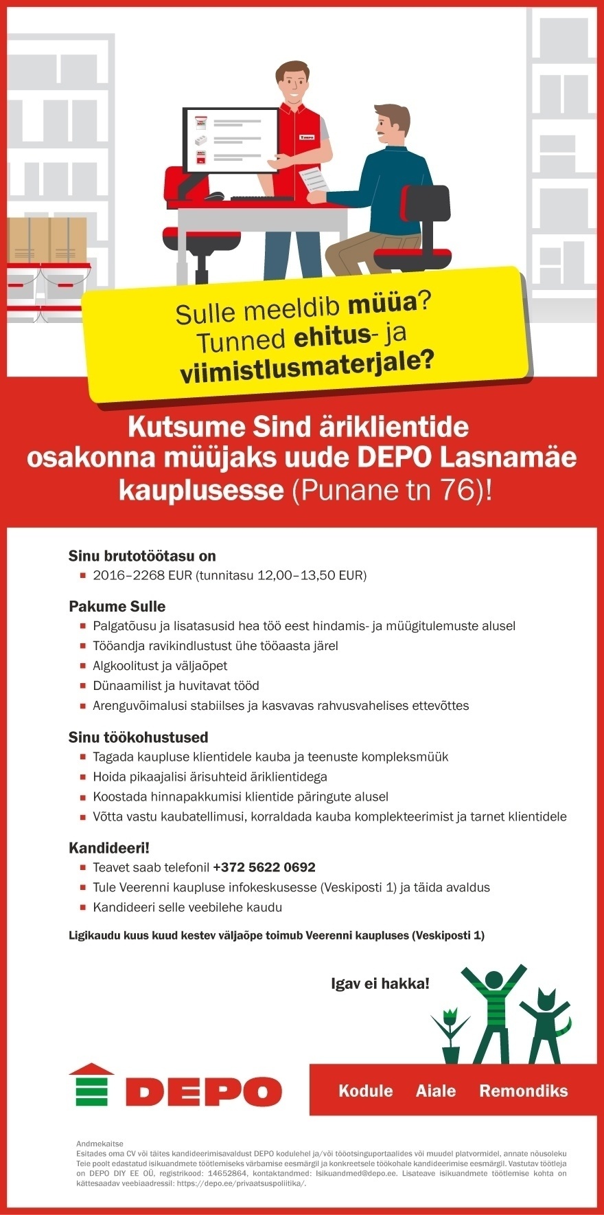 DEPO DIY EE OÜ Äriklientide osakonna müüja, Lasnamäe (Punane tn 76)