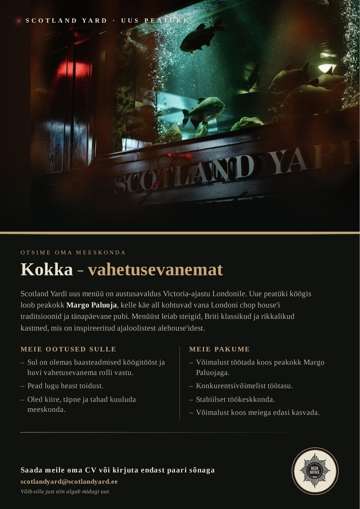 LOCAVE OÜ Kokk-Vahetusevanem** Scotland Yard Pub