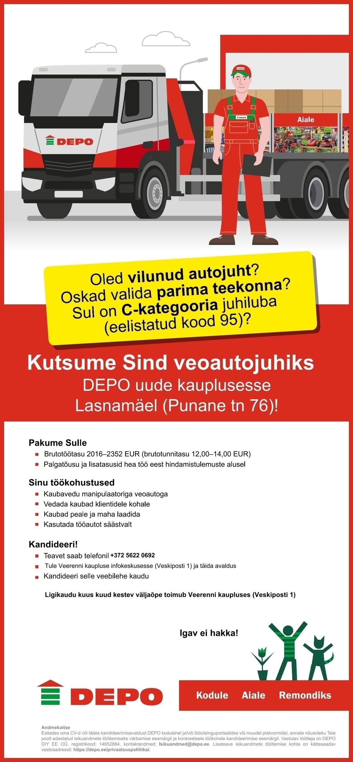 DEPO DIY EE OÜ Veoautojuht, Lasnamäe (Punane tn 76)