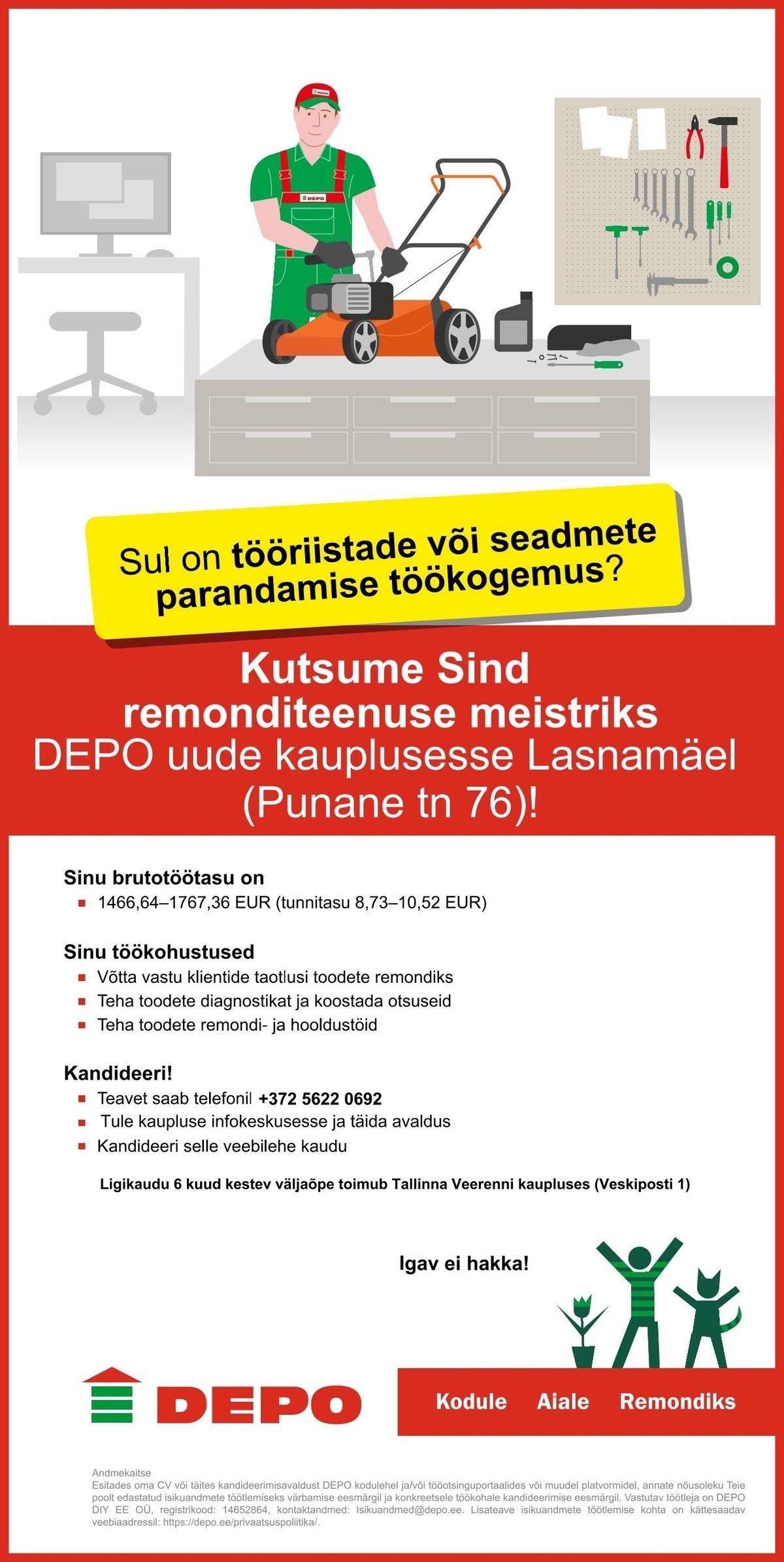 DEPO DIY EE OÜ Remonditeenuse meister, Lasnamäe (Punane tn 76)