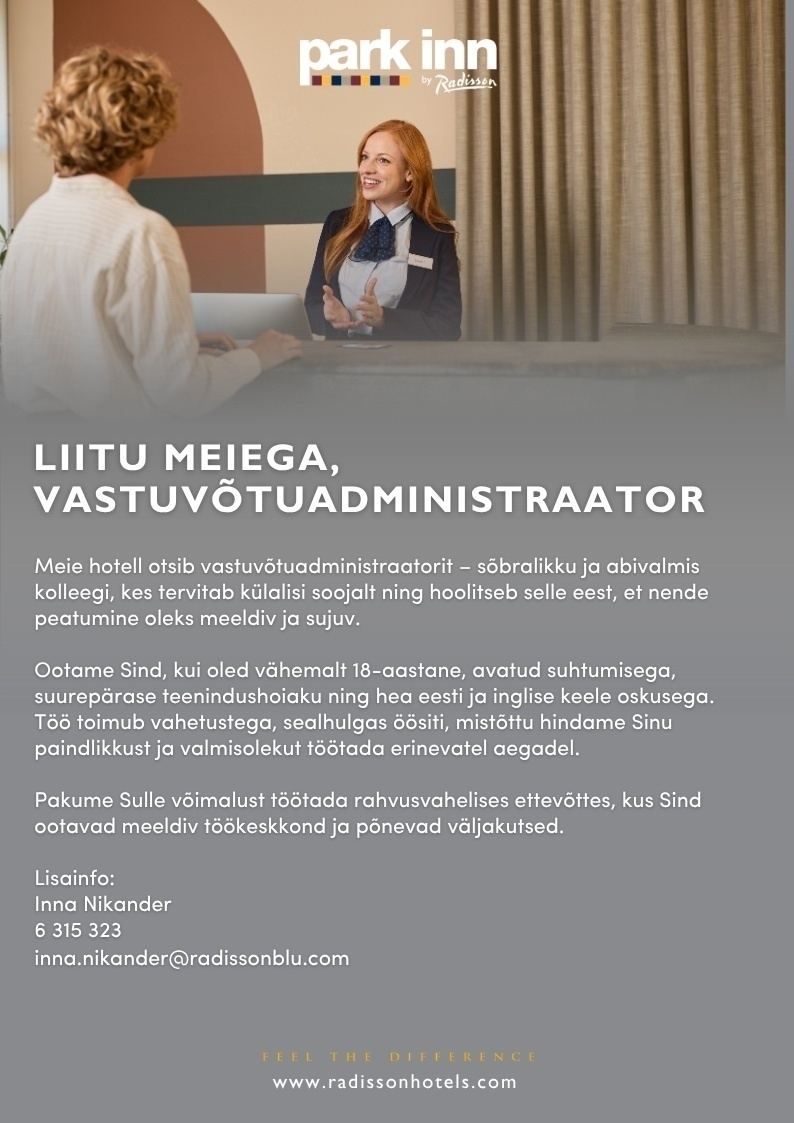 Central Hotell OÜ Vastuvõtuadministraator
