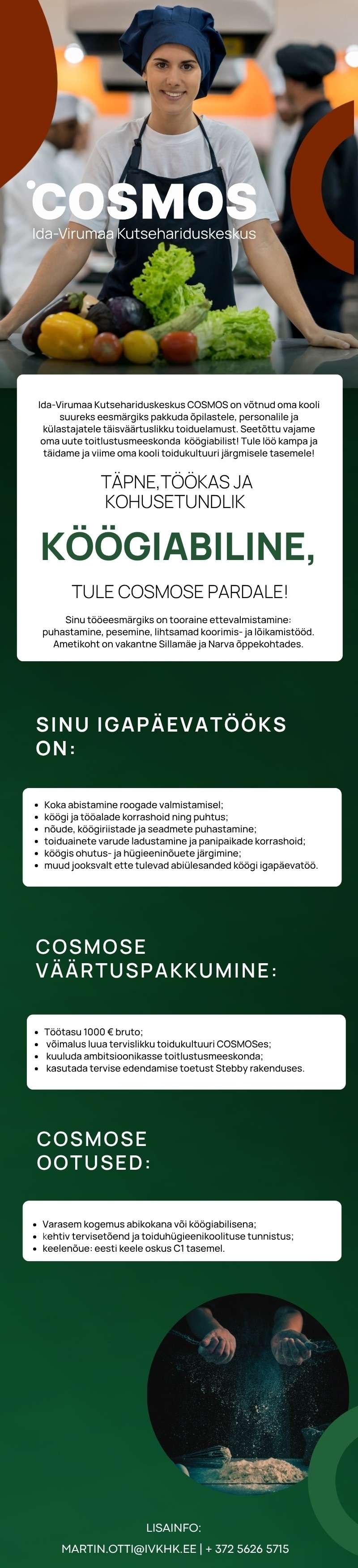 Ida-Virumaa Kutsehariduskeskus KÖÖGIABILINE, tule meie Ida-Virumaa Kutsehariduskeskus COSMOS (Narva ja Sillamäe õppekohad) meeskoda!