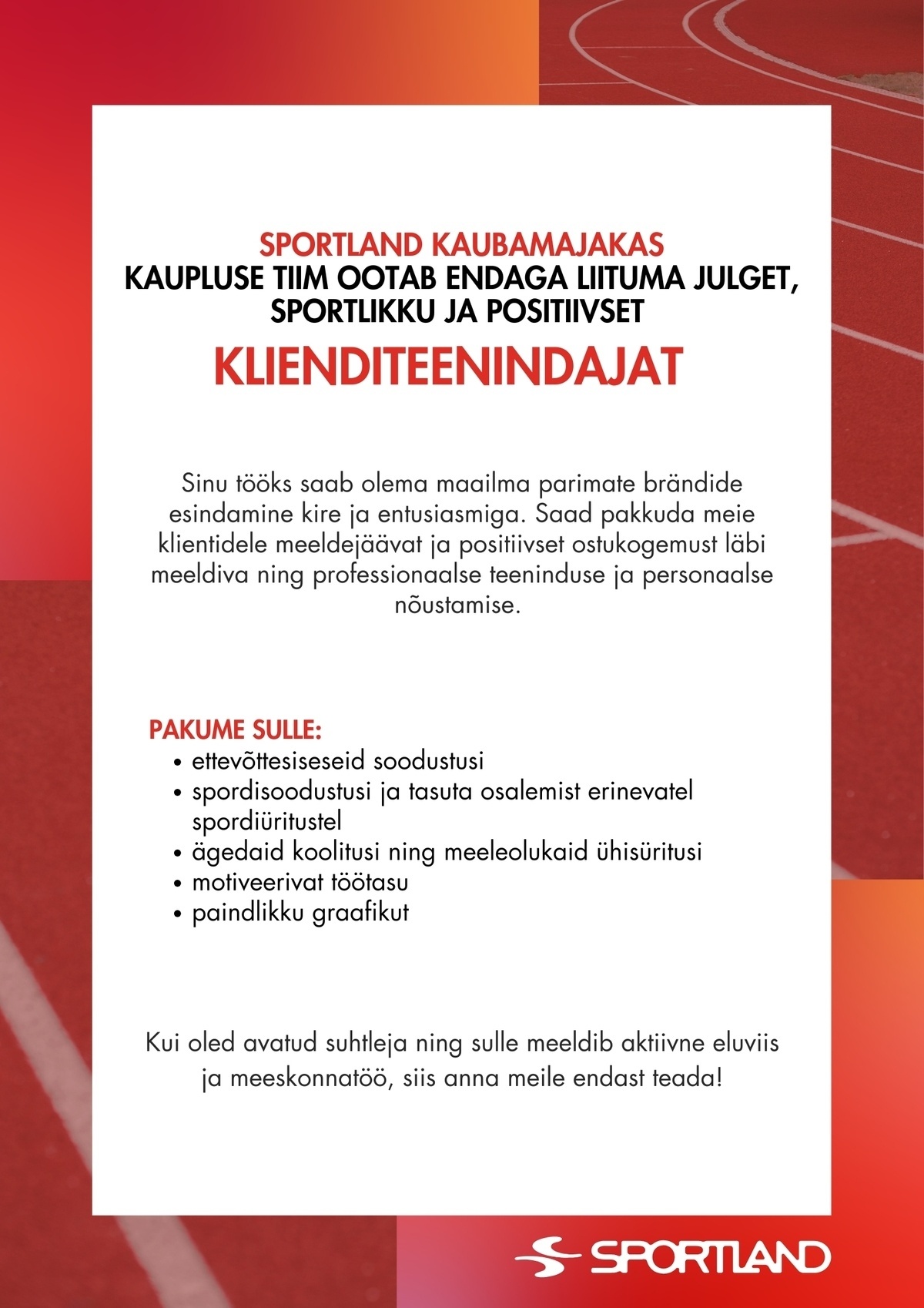 Sportland Eesti Sportland Kaubamajakas klienditeenindaja