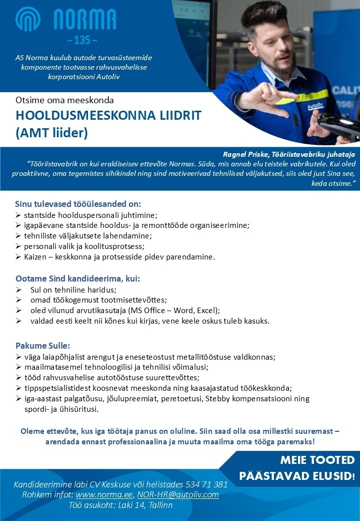 Norma AS Hooldusmeeskonna liider (AMT liider)