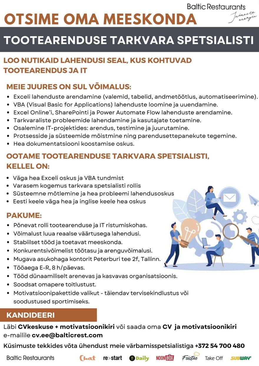 Baltic Restaurants Estonia AS Tootearenduse tarkvara spetsialist