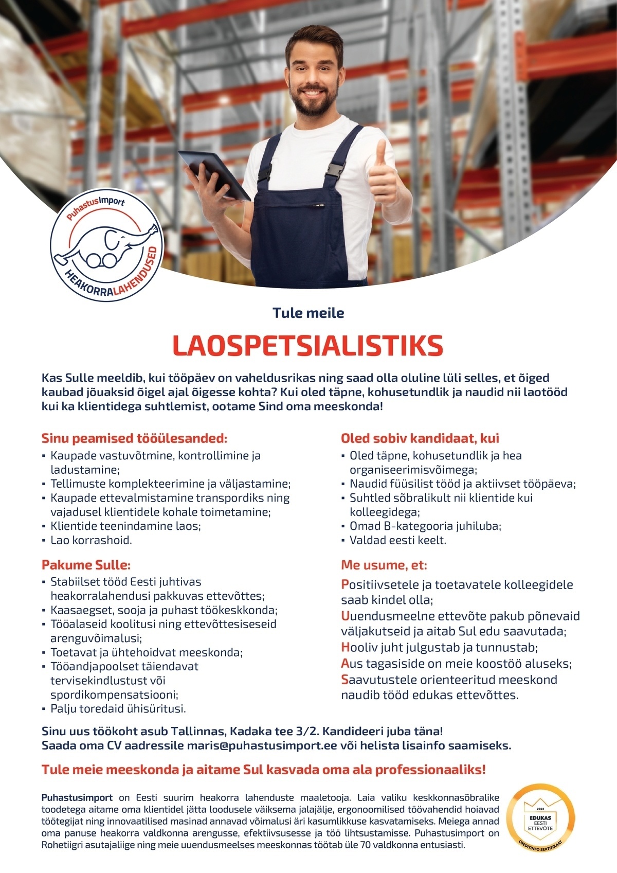 Puhastusimport OÜ Laotöötaja
