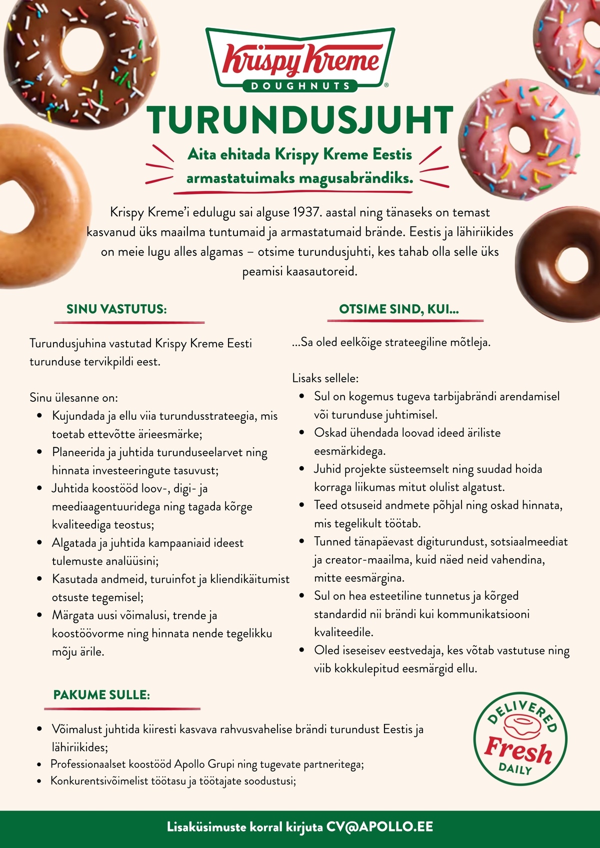 APL Sweets OÜ Krispy Kreme on peagi kohal – otsime turundusjuhti!