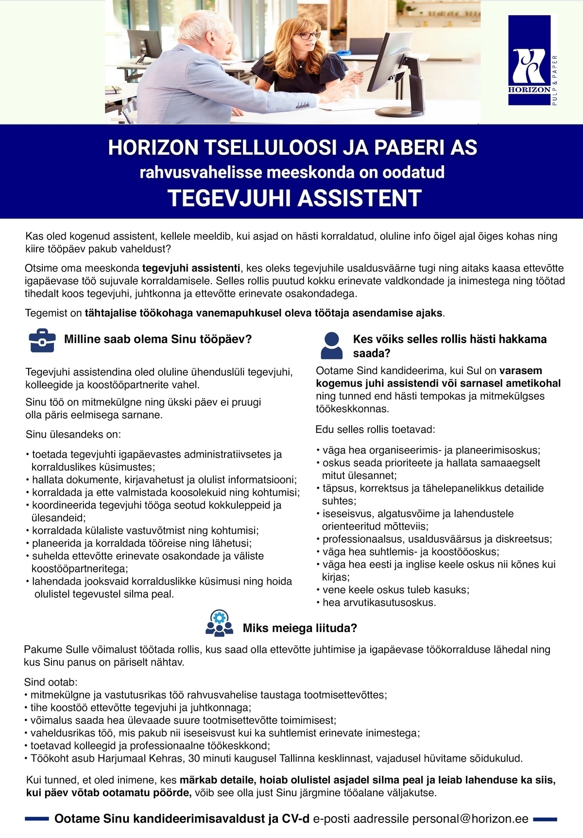 Horizon Tselluloosi ja Paberi AS Tegevjuhi assistent