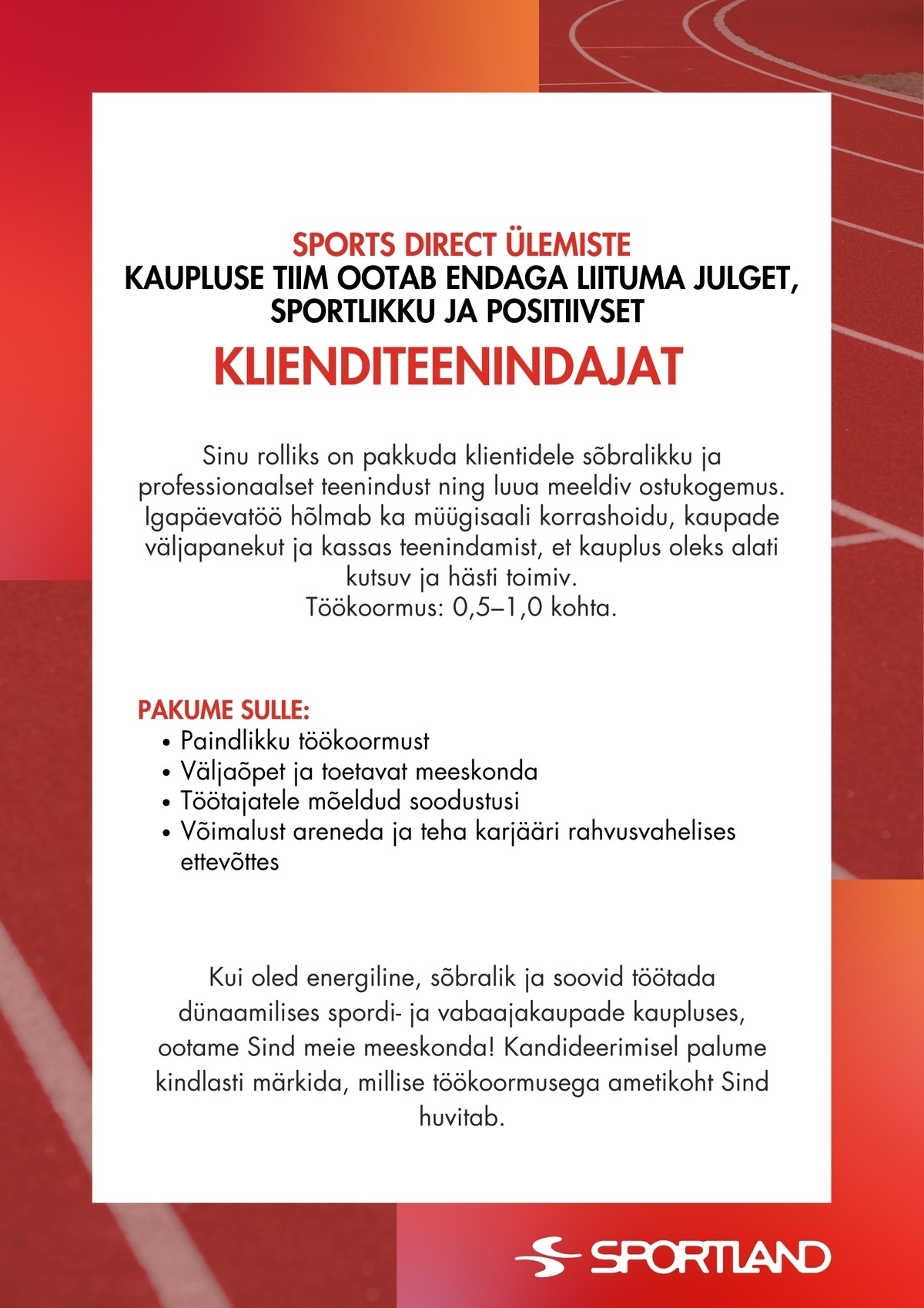 Sportland Eesti AS Ülemiste SPORTSDIRECT klienditeenindaja