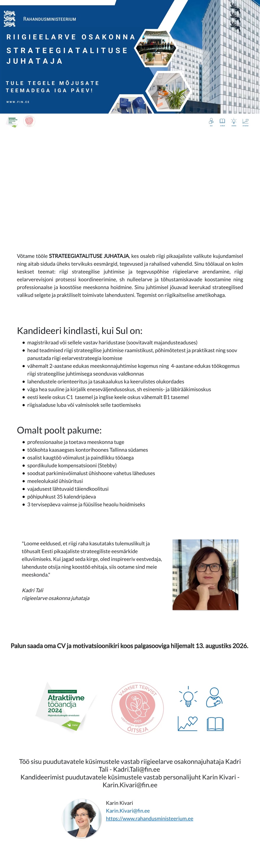 Rahandusministeerium Strateegiatalituse juhataja