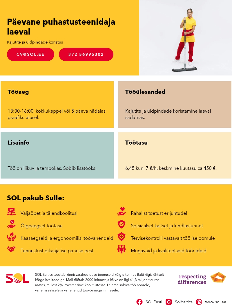 SOL Baltics OÜ Päevane puhastusteenidaja laeval