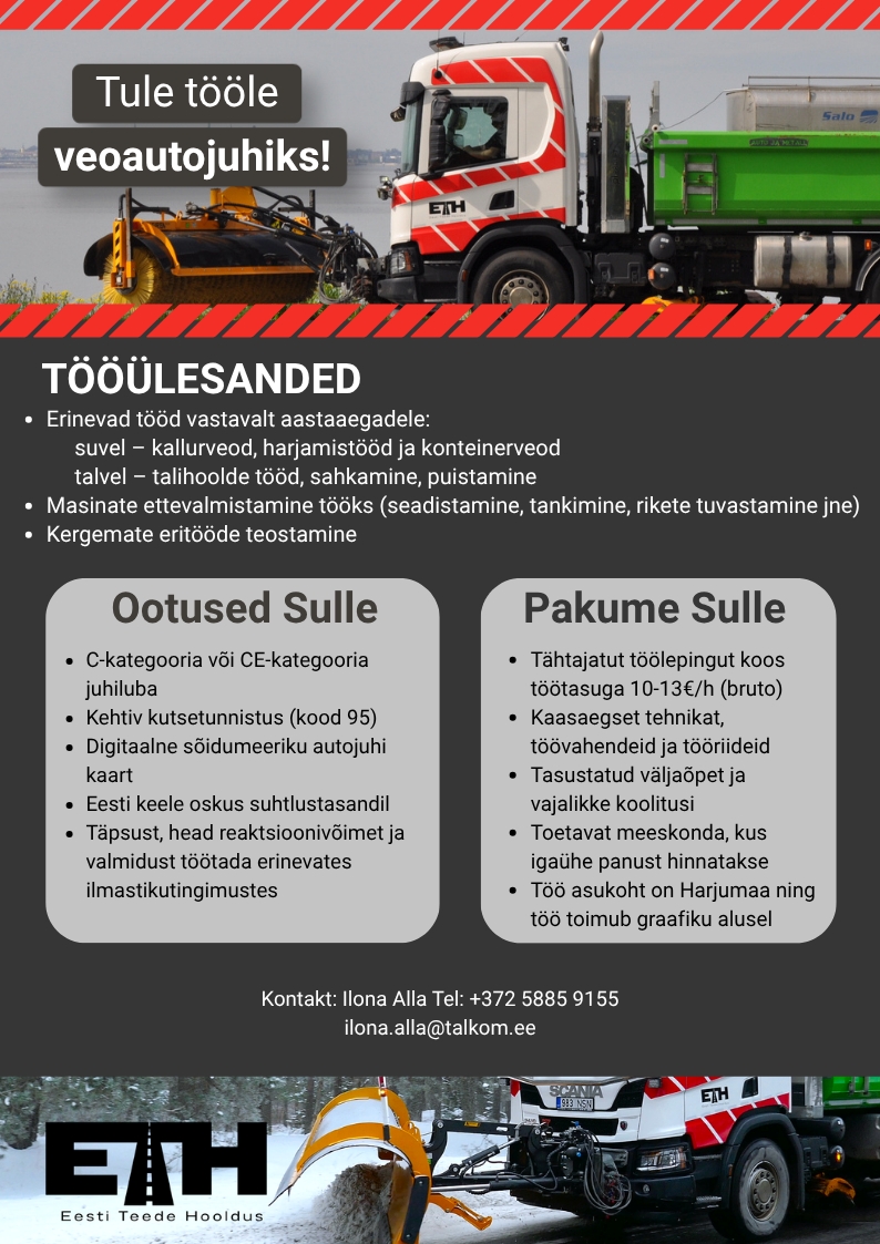 Eesti Teede Hooldus OÜ Veoautojuht