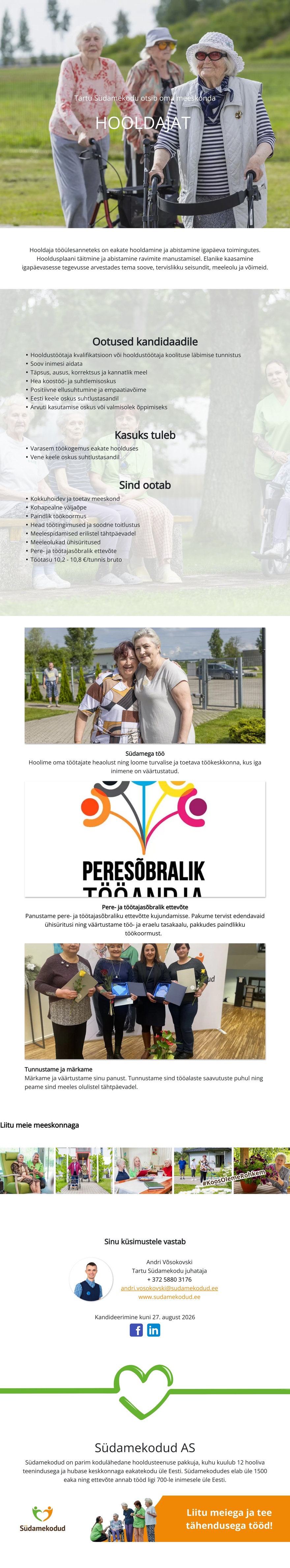 Tartu Südamekodu Hooldaja Tartu Südamekodusse