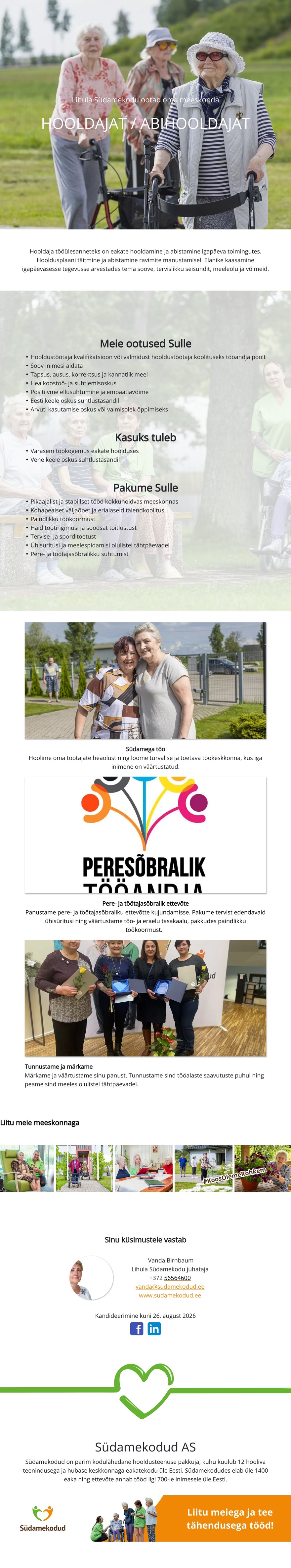 Lihula Südamekodu Hooldaja/Abihooldaja Lihula Südamekodusse