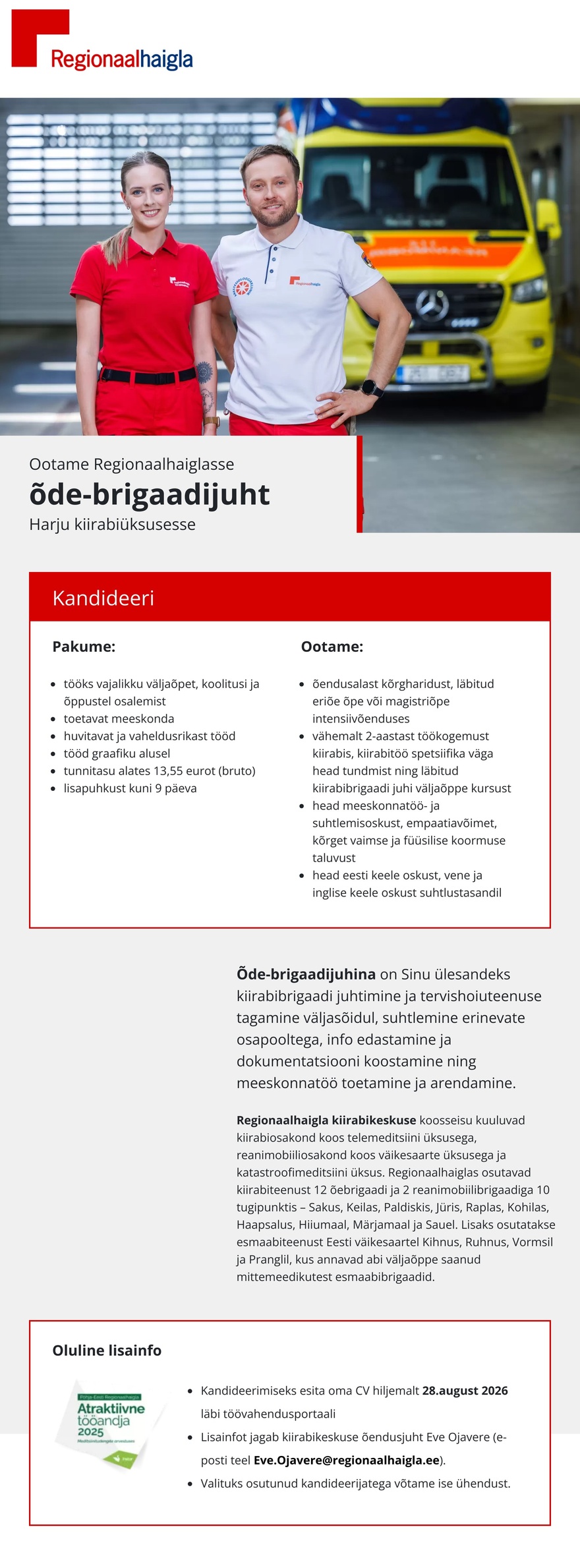 Põhja-Eesti Regionaalhaigla Õde-brigaadijuht Harju kiirabiüksusesse