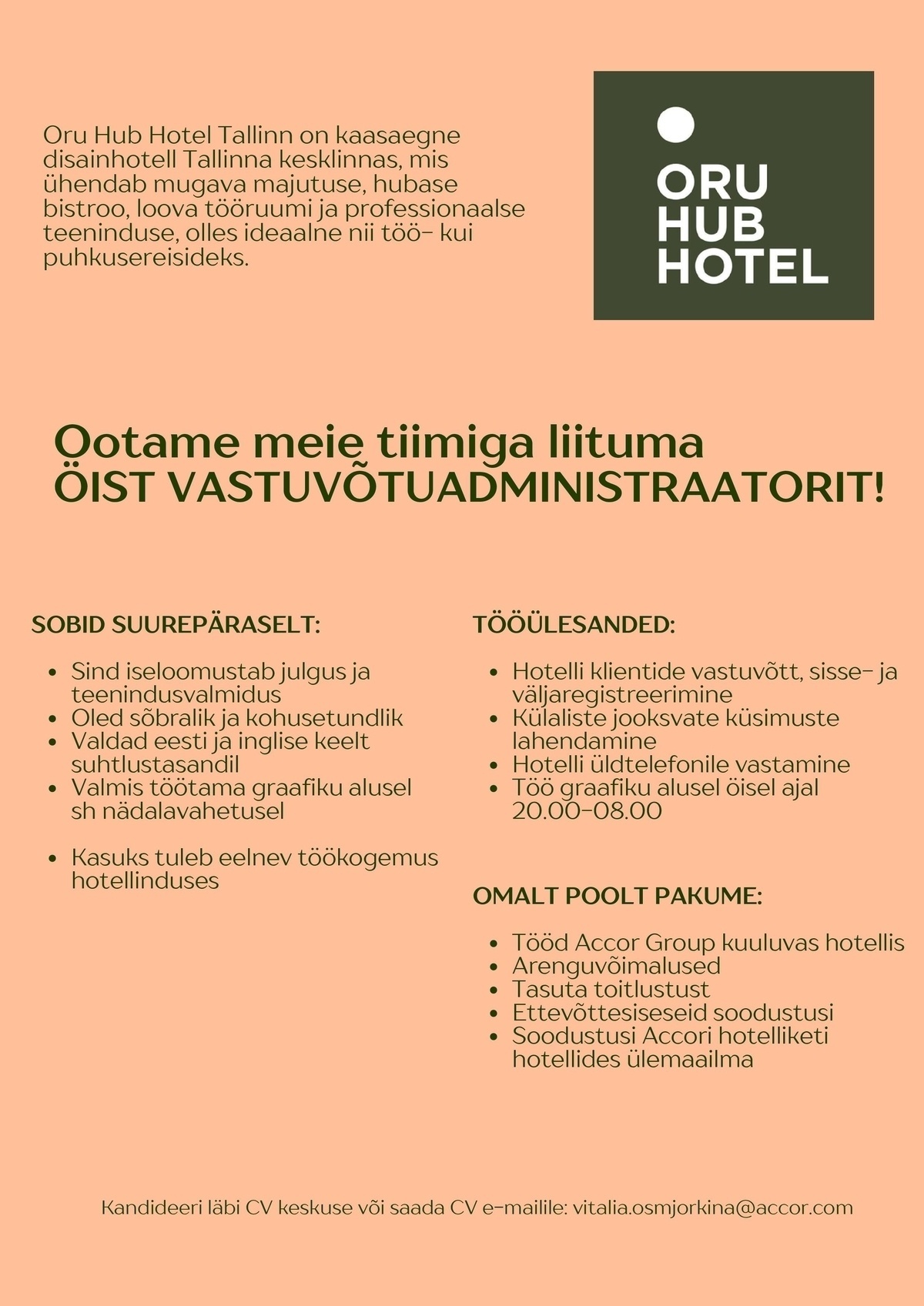 Oru Hotel OP OÜ Öine vastuvõtuadministraator