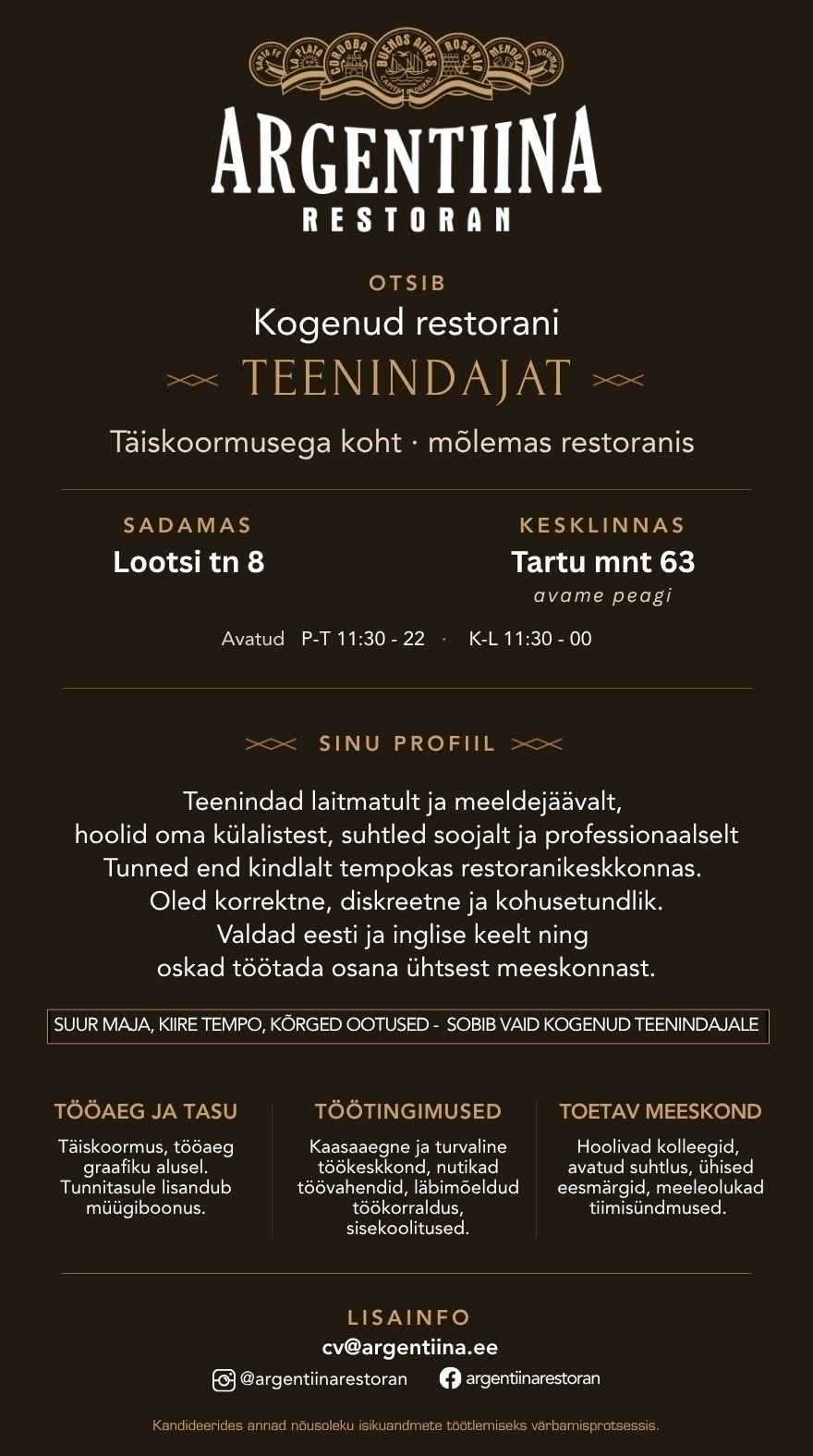 Paleton OÜ / Argentiina Restoran Teenindaja