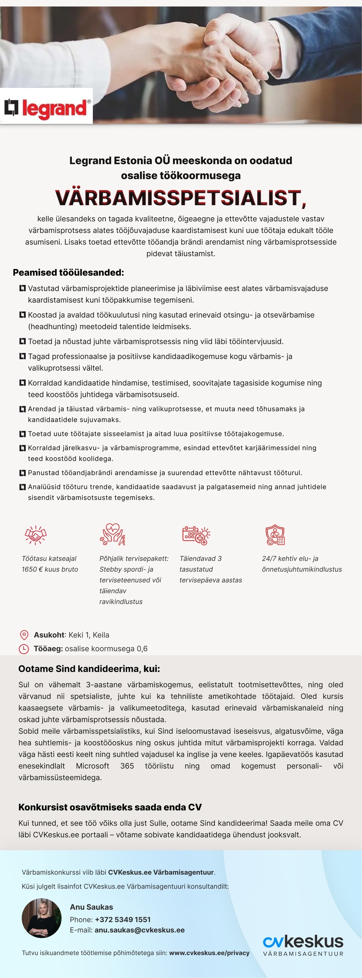 Legrand Estonia OÜ VÄRBAMISSPETSIALIST (0,6 koormusega)