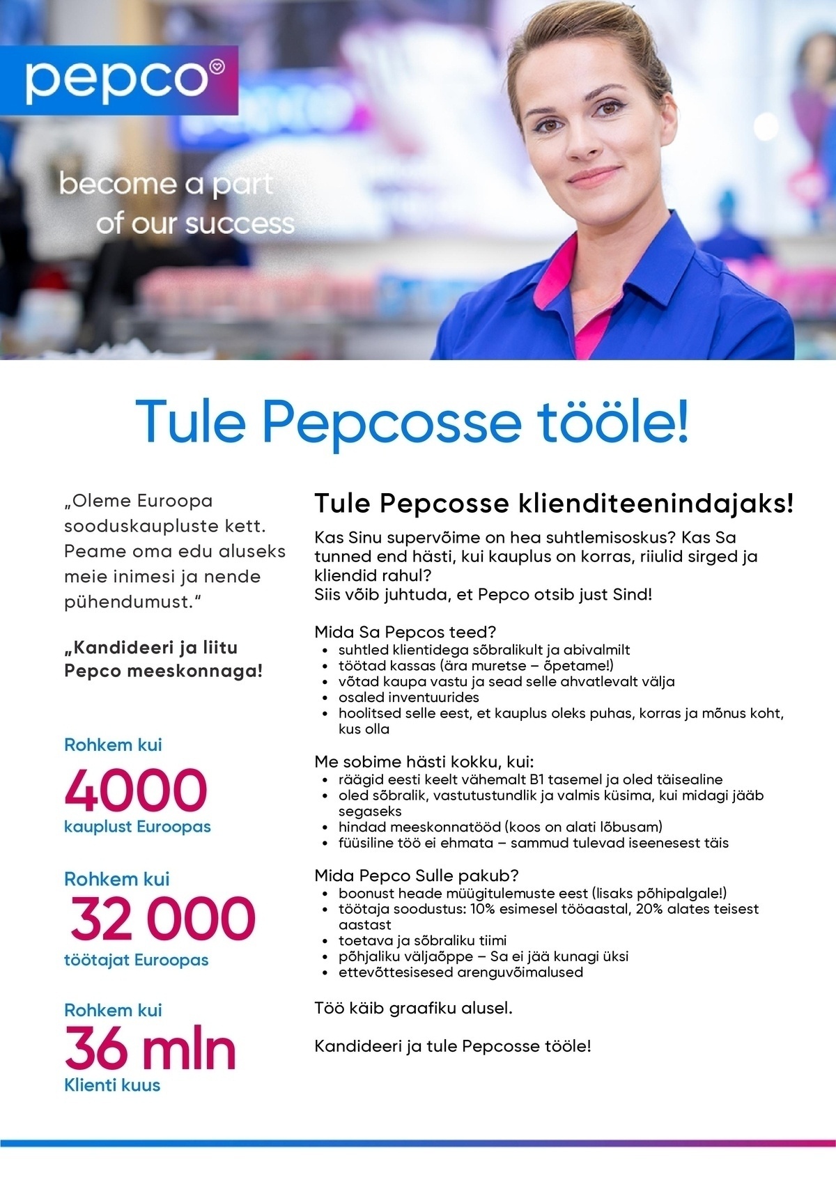 Pepco Estonia OÜ Klienditeenindaja Ülemiste PEPCO kauplusesse