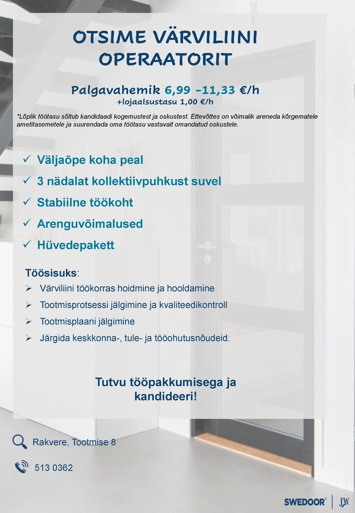 JELD-WEN Eesti AS VÄRVILIINI OPERAATOR (Rakvere tehas)