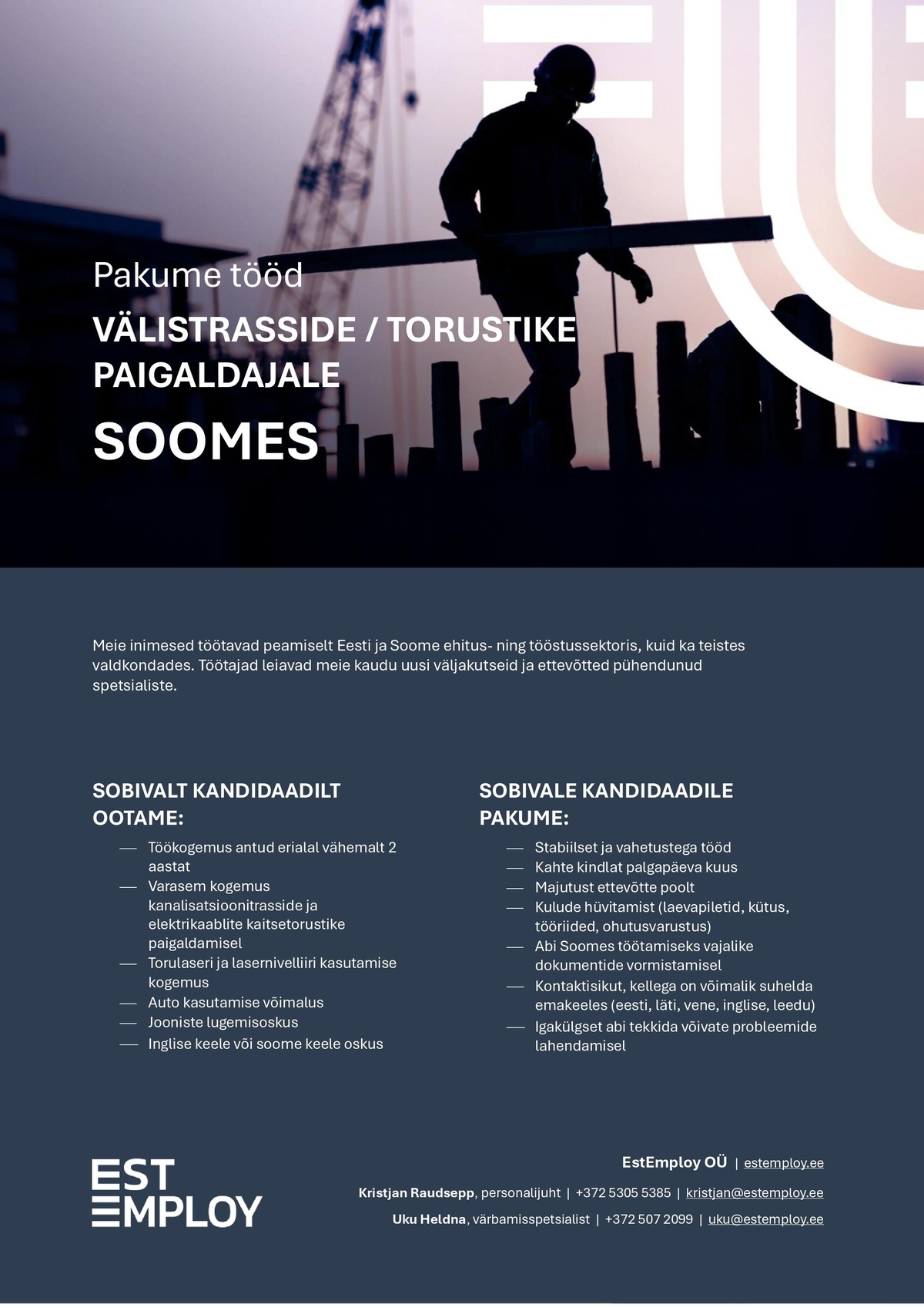 ESTEMPLOY OÜ Välistrasside / torustike paigaldaja
