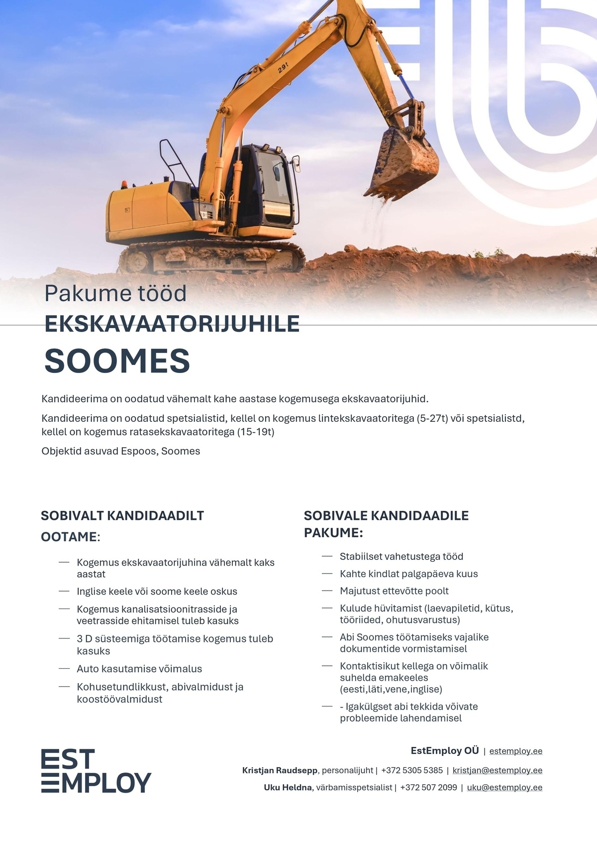 ESTEMPLOY OÜ Ekskavaatorijuht