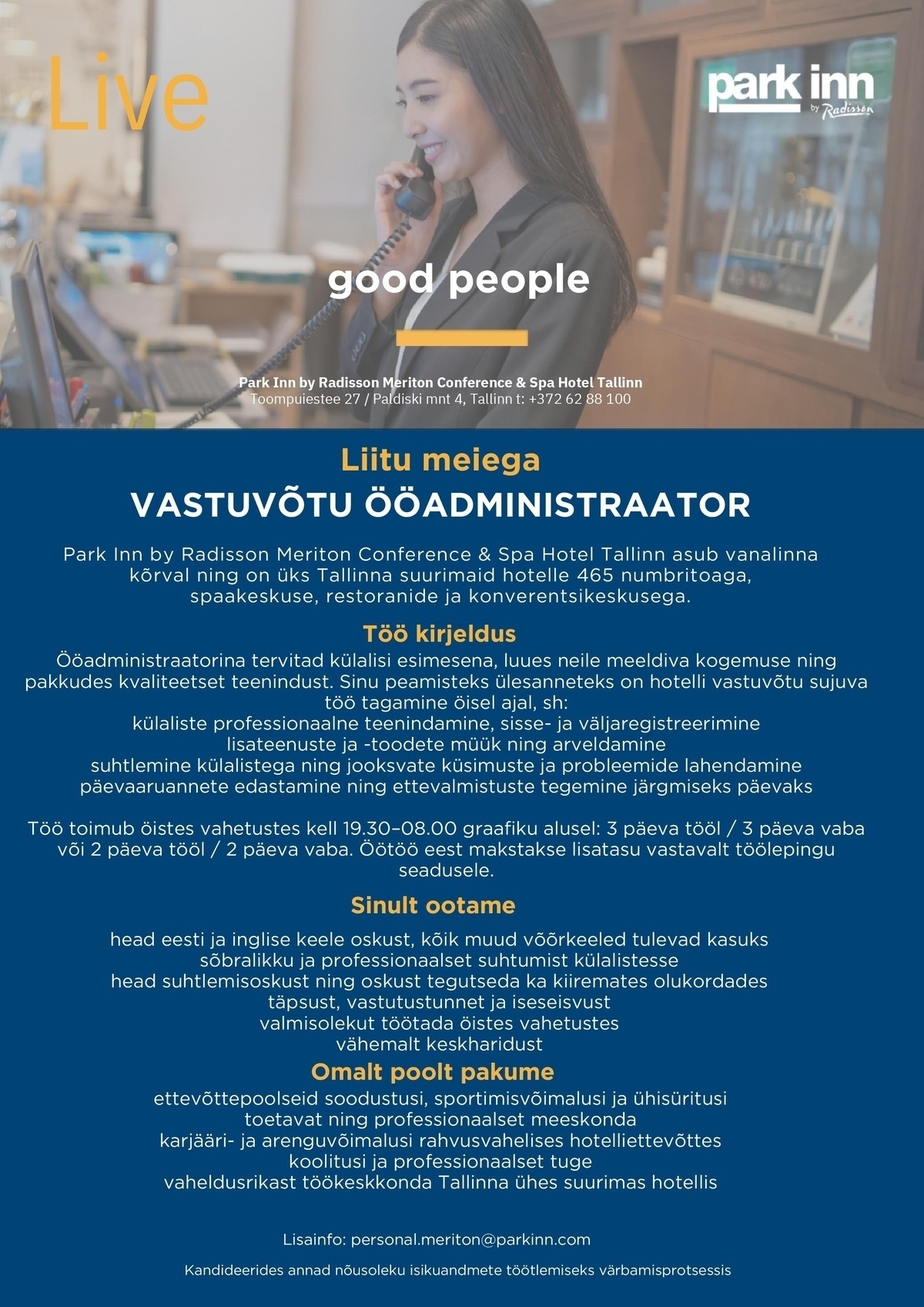 Meriton Hotels OÜ Vastuvõtu ööadministraator