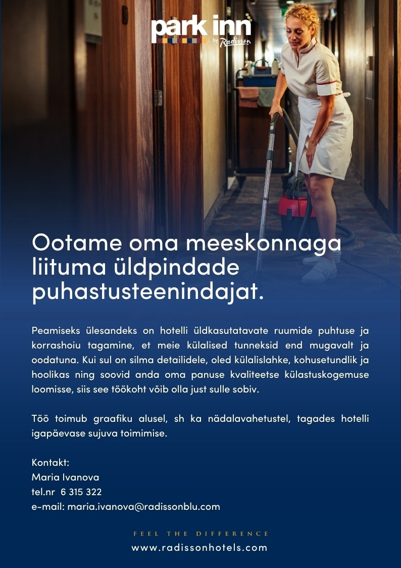 Park Inn by Radisson Central Tallinn Üldpindade puhastusteenindaja