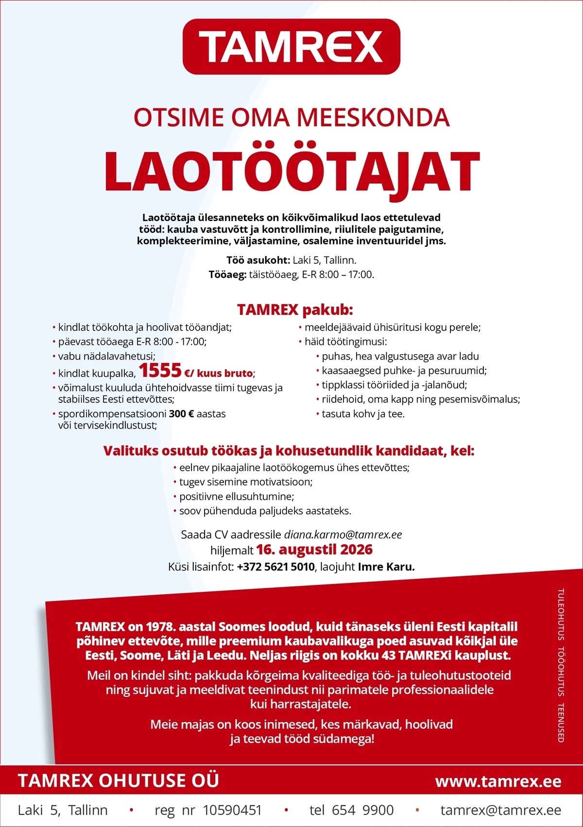 Tamrex Ohutuse OÜ Laotöötaja