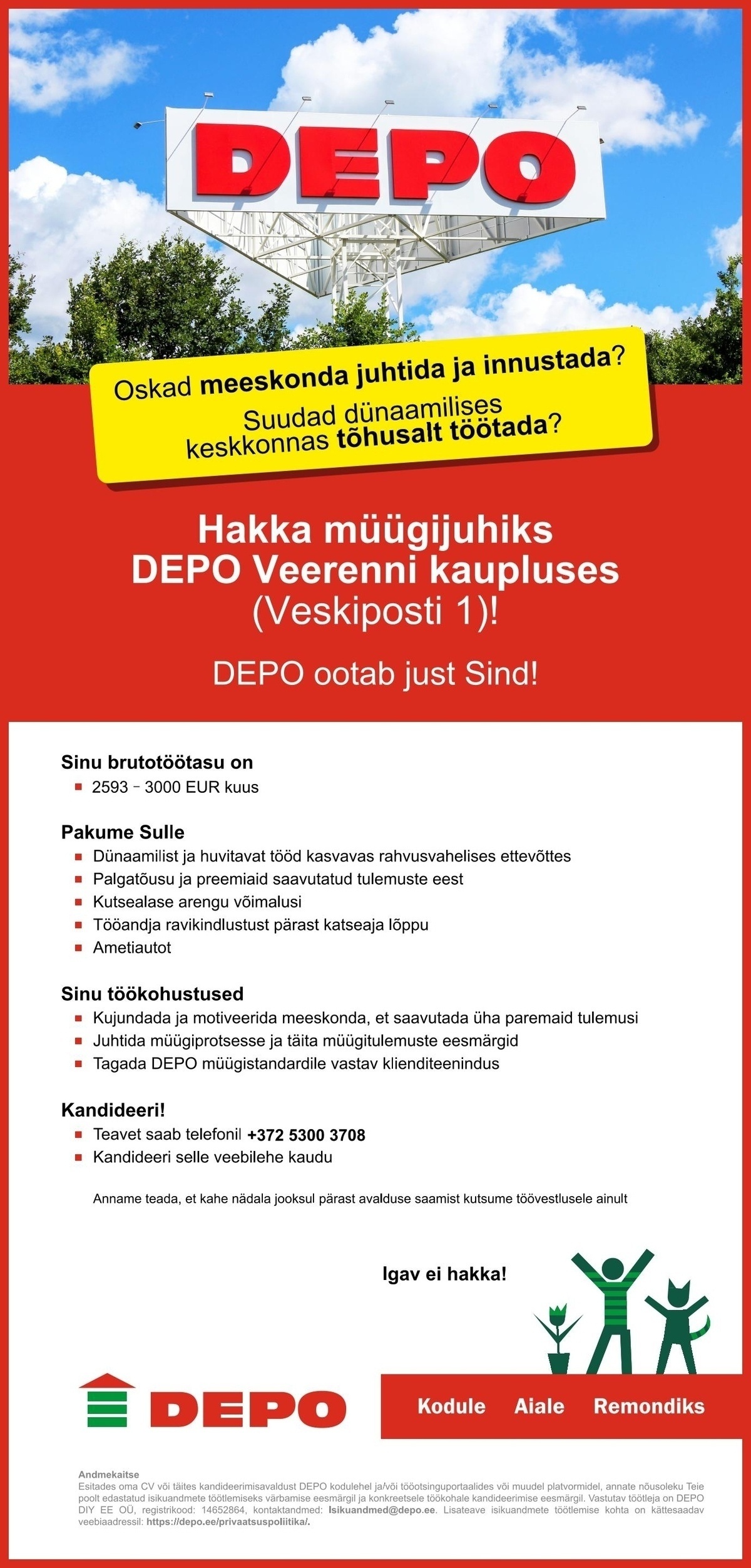 DEPO DIY EE OÜ Müügijuht, Veerenni (Veskiposti 1)