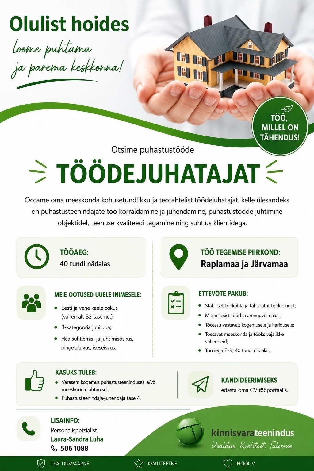 Kinnisvarateenindus OÜ Töödejuhataja (Harjumaa, Raplamaa, Järvamaa)